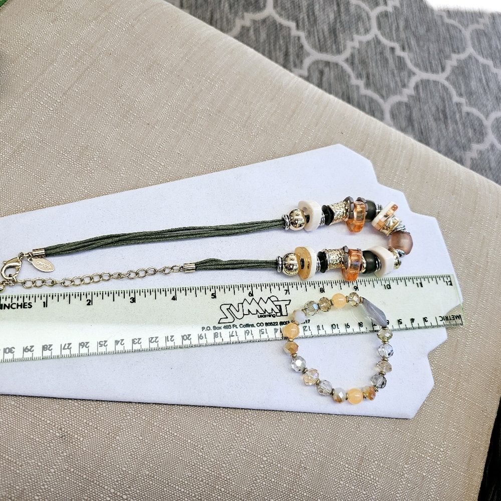 SET!  Chico's Chunky Mixed Bead Necklace with Gemstone Stretchy Bracelet  SET! - Picture 12 of 16